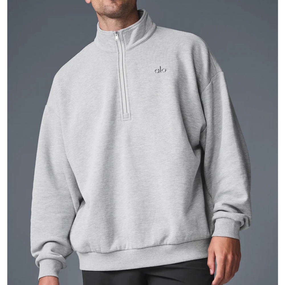 ALO Yoga Men’s Light Gray Half-Zip Sweater Pullover